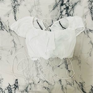 Forever 21 White Short Sleeve Lace up Backless Crop Blouse